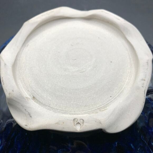 Vintage Large Handmade Studio Pottery Console Serving Bowl Abstract Blue Black - Picture 4 of 7